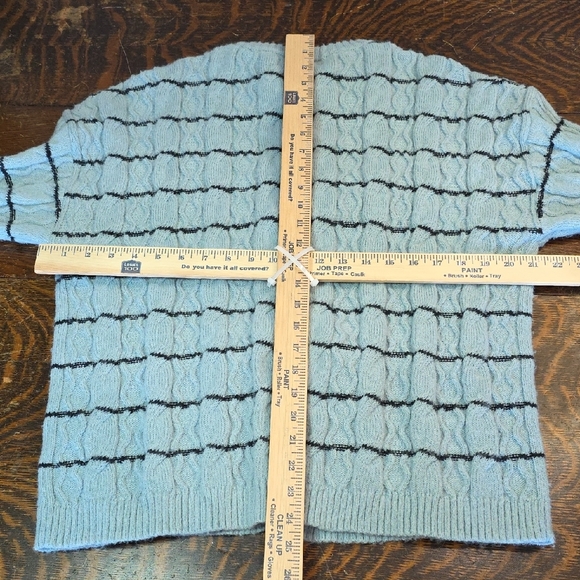 Striped Tie Front Cardigan Sweaters Crew Neck Long Sleeve Cable Knit Bow Knot - Picture 6 of 6